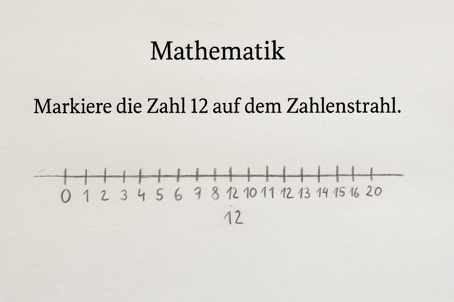 Worksheet with hand-drawn number line and visual elements